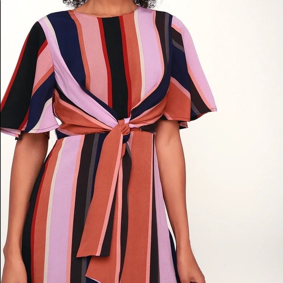Lulus Holland Lavender Stripe Tie-Front Midi Dress - Picture 3 of 12